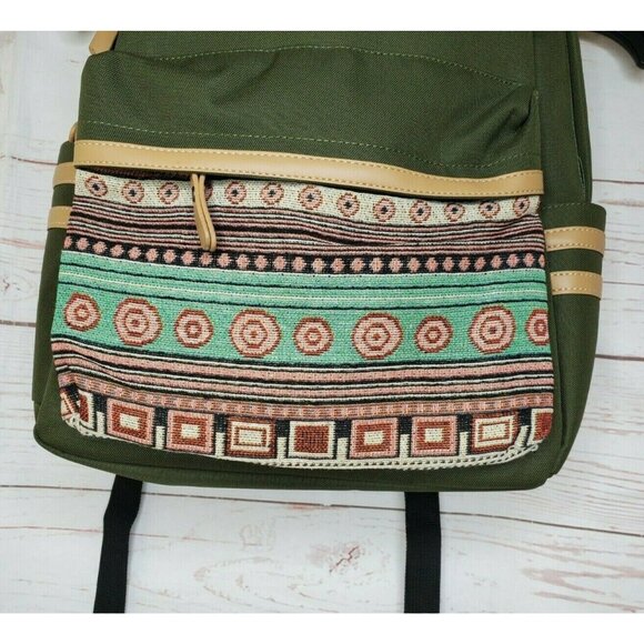 Olive Green Abstract Pocket Design Backpack with Multiple Pockets and Unique Zip - Picture 3 of 10